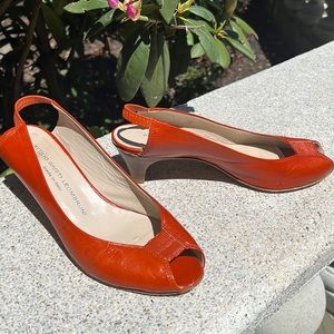 Burnt Orange leather sling back  kitten heels. Made in Italy